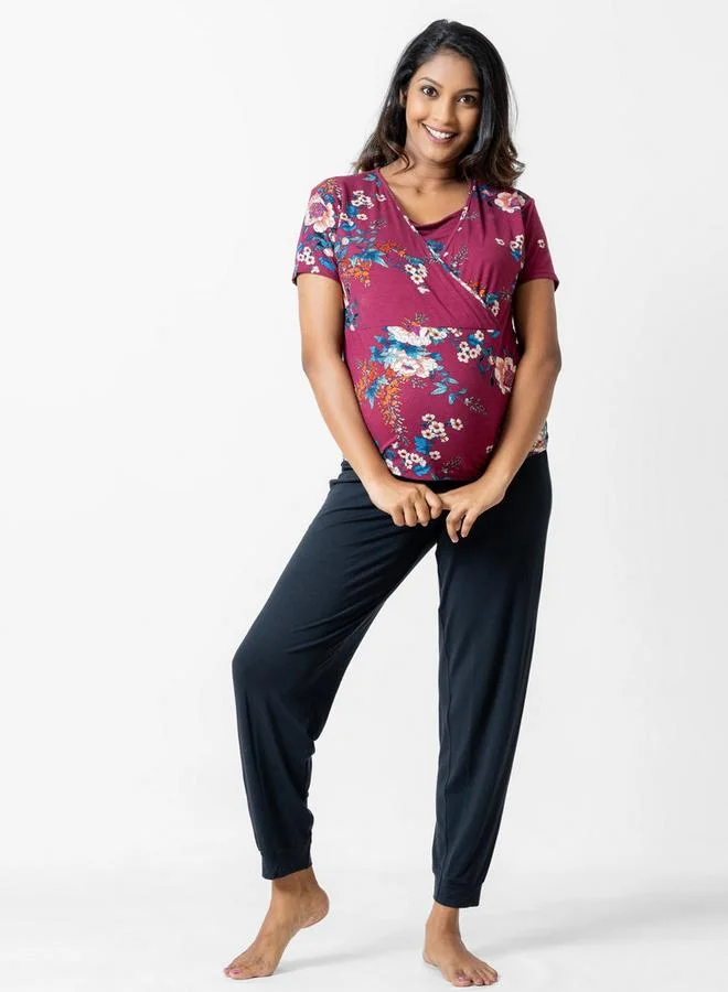 Aadaraya Aadaraya Floral Print Maternity Top and Pyjama Set