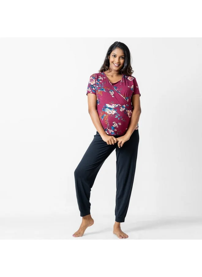 Aadaraya Aadaraya Floral Print Maternity Top and Pyjama Set