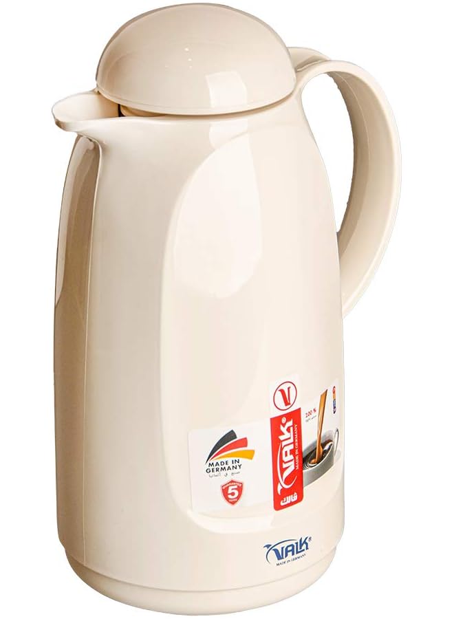 Valk Vacuum Thermos With Double Wall Glass 1 Liter Wide Mouth With Anti Leakage Cap Double Walled Cream White - Image 1