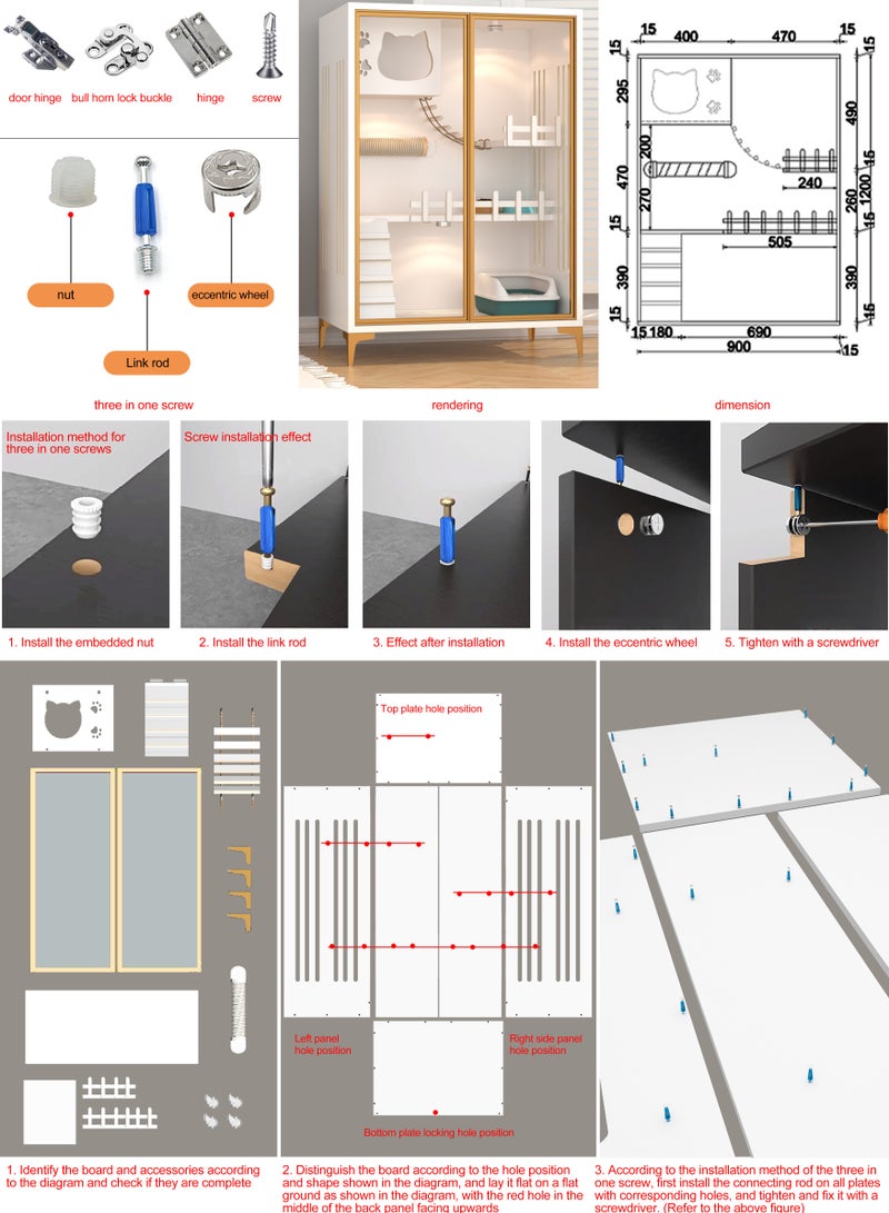Sunshinee Sunshine Modern Grey Luxury Wood Cat Villa - C - with Glass Front Door, Bottom Wheels for Easy Mobility and Indoor Scratcher 90*60*130 cm - Image 3