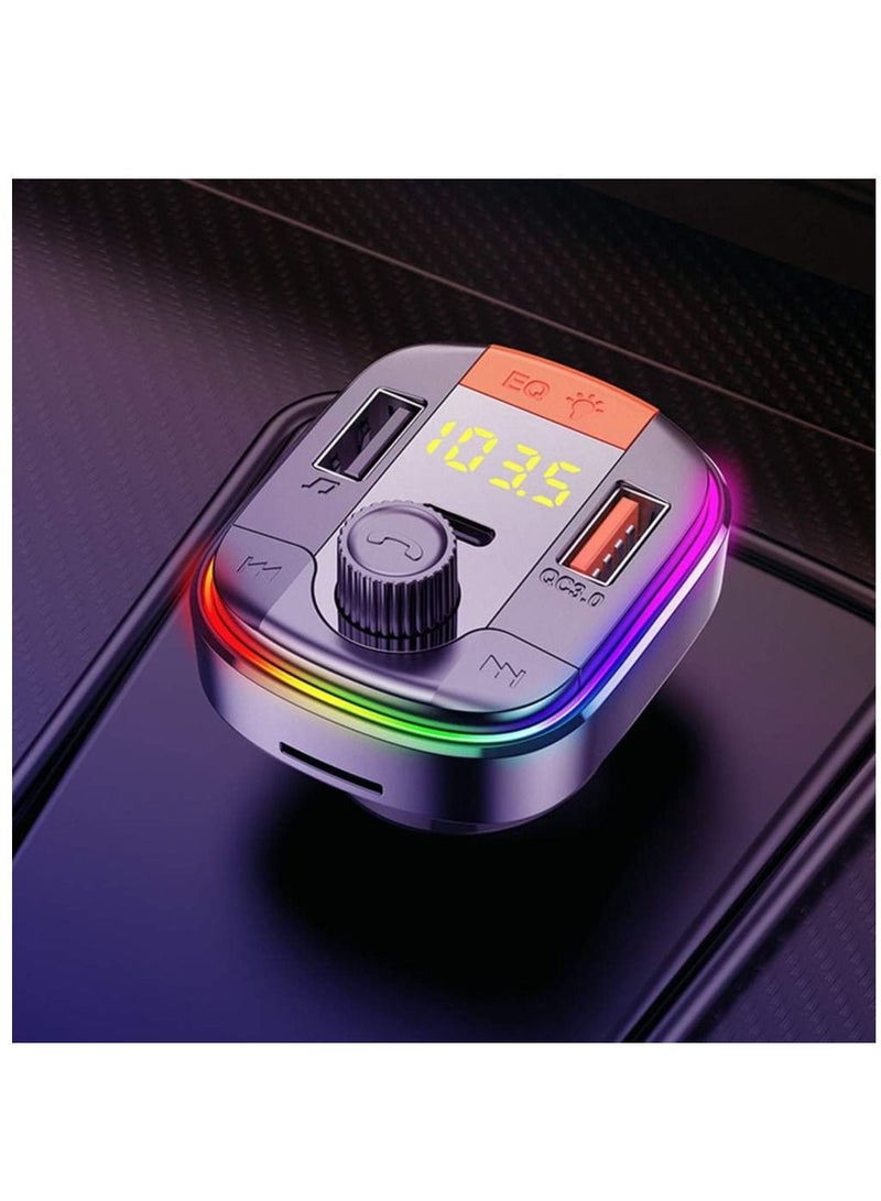 ELTRAZONE Car FM Transmitter,Car Fast Charger Bluetooth 5.0 FM Transmitter QC 3.0 and Type C PD Functional Car Kit 2 USB Ports Support Hands-Free Calls,7Colorful LED Backlit,Support U Disk & TF Card (Black) - Image 3