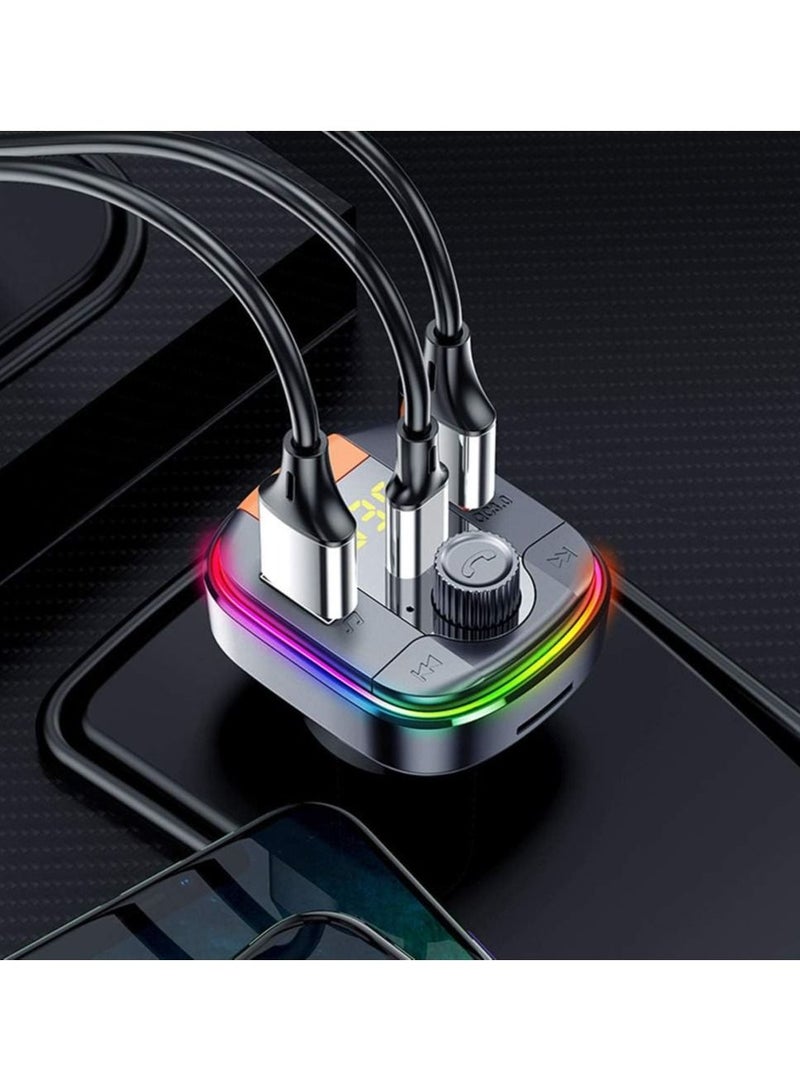 ELTRAZONE Car FM Transmitter,Car Fast Charger Bluetooth 5.0 FM Transmitter QC 3.0 and Type C PD Functional Car Kit 2 USB Ports Support Hands-Free Calls,7Colorful LED Backlit,Support U Disk & TF Card (Black) - Image 1
