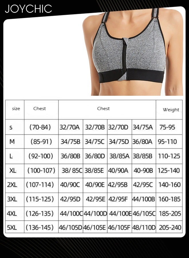 Joychic Adjustable Front Zipper Sports Bra Shockproof No Rims Breathable and Comfort Vest Yoga Cross Back Beauty Bra with Magic Belt Design for Women Girls Running Fitness Grey  - Image 4