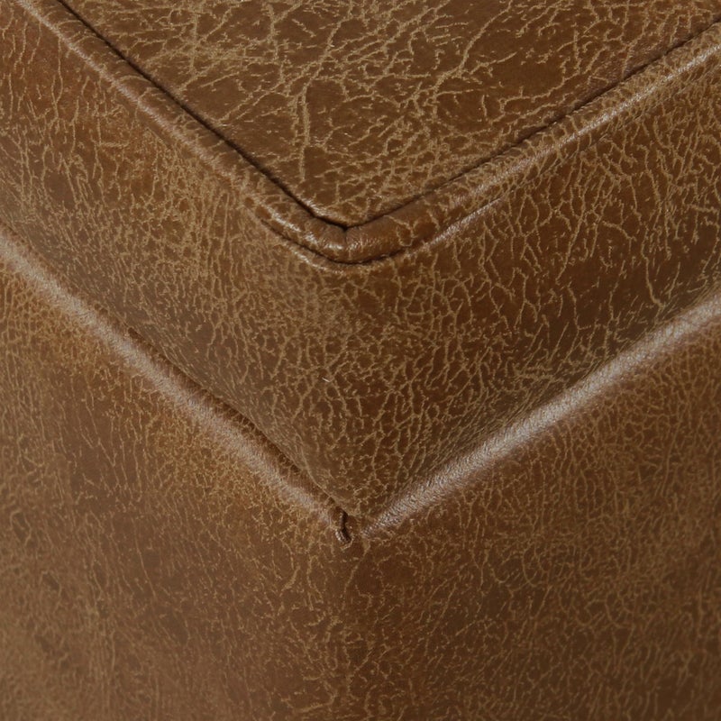 HomePop Square Tufted Storage Ottoman - Distressed Brown Faux Leather Small - Image 2
