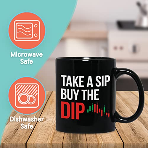 Bubble Hugs Stock Trader Coffee Mug 11 oz, Take A Sip Buy The Dip Stock Market Gift Cup Funny Idea for Traders Brokers Financial Adviser Investor, Black - Image 2