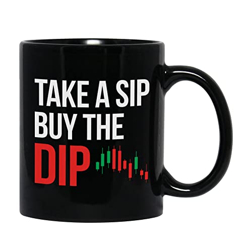 Bubble Hugs Stock Trader Coffee Mug 11 oz, Take A Sip Buy The Dip Stock Market Gift Cup Funny Idea for Traders Brokers Financial Adviser Investor, Black - Image 1
