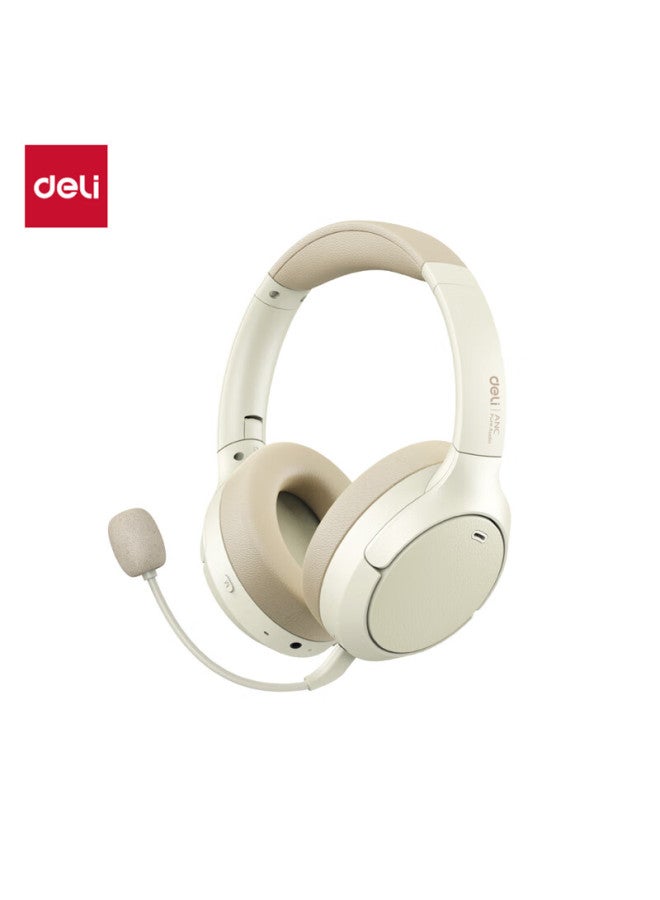 Deli Head-mounted Active Noise-cancelling Headphones, Bluetooth Wireless, For Online Cl, Recitation Practice, And Students' Study Aid, White Lt777 - Image 5