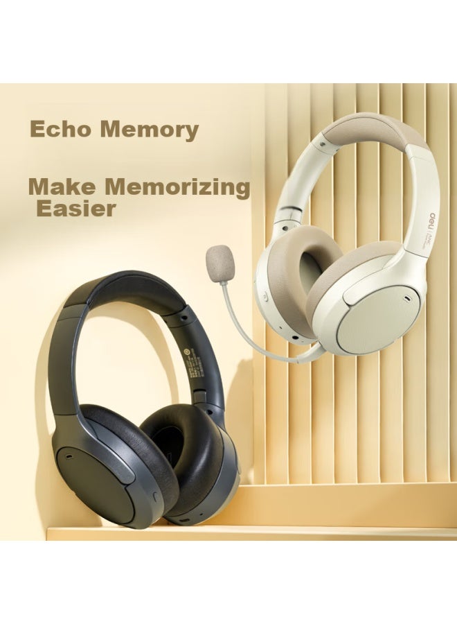 Deli Head-mounted Active Noise-cancelling Headphones, Bluetooth Wireless, For Online Cl, Recitation Practice, And Students' Study Aid, White Lt777 - Image 1