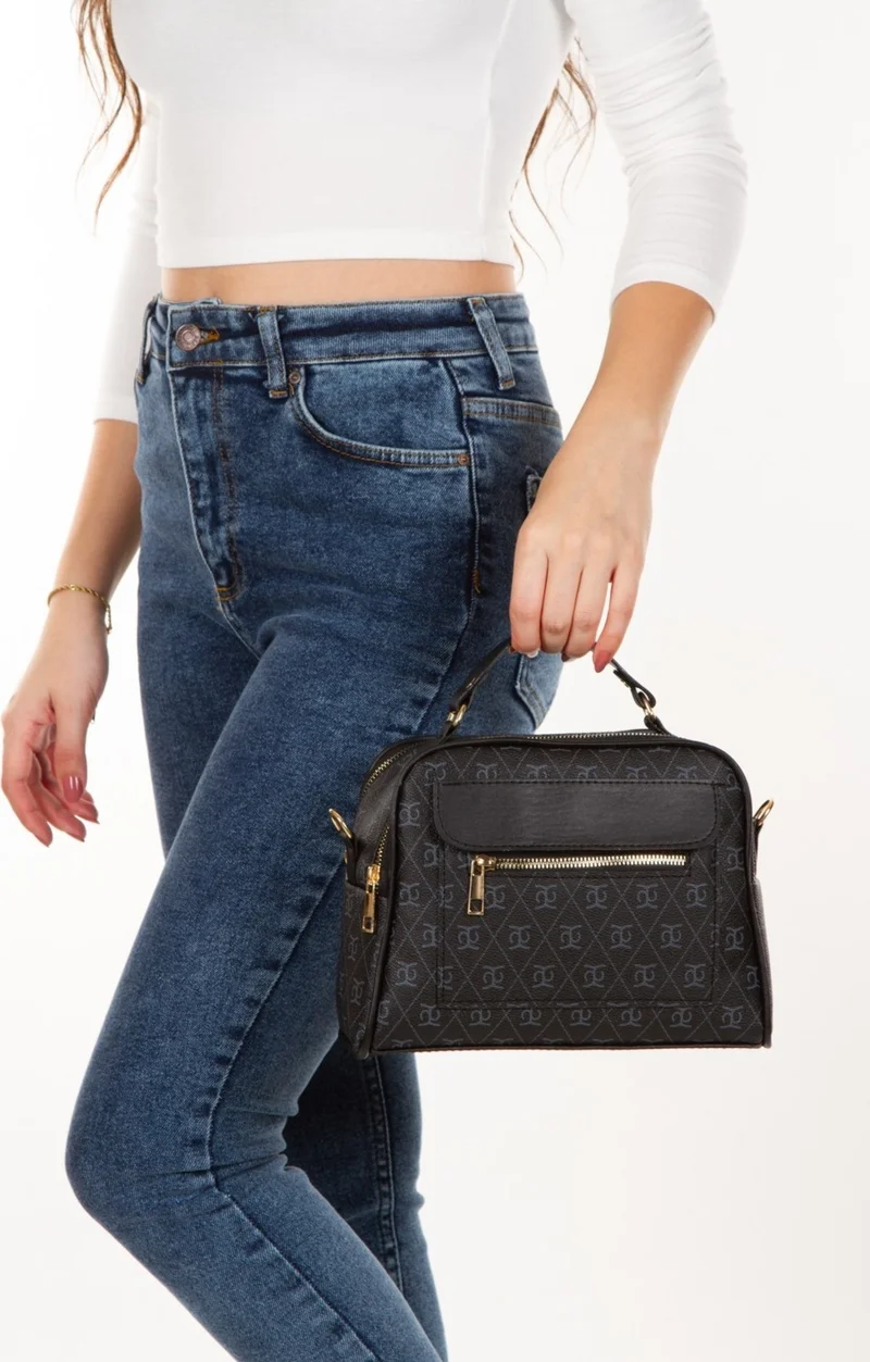 Adelina Bags Women's Patterned Hand and Shoulder Bag Black