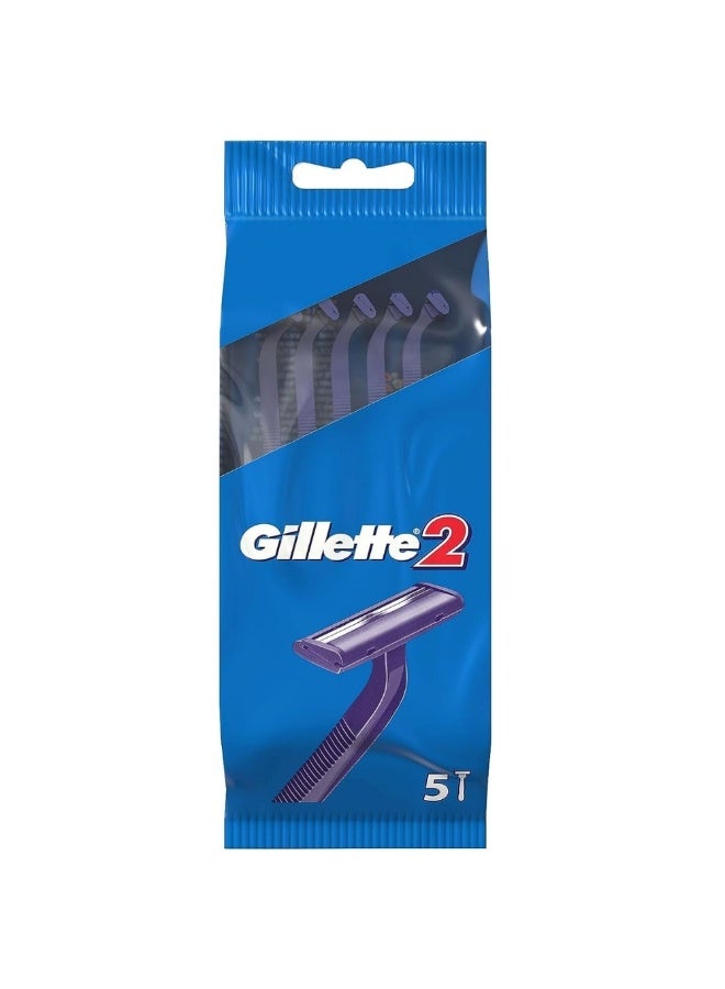 Gillette 2 Men's Disposable Razor Lasting Twin Blade for Comfortable Shave- Pack of 5pcs - Image 3