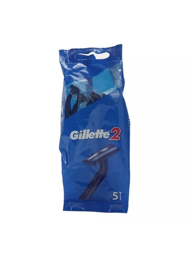 Gillette 2 Men's Disposable Razor Lasting Twin Blade for Comfortable Shave- Pack of 5pcs - Image 1