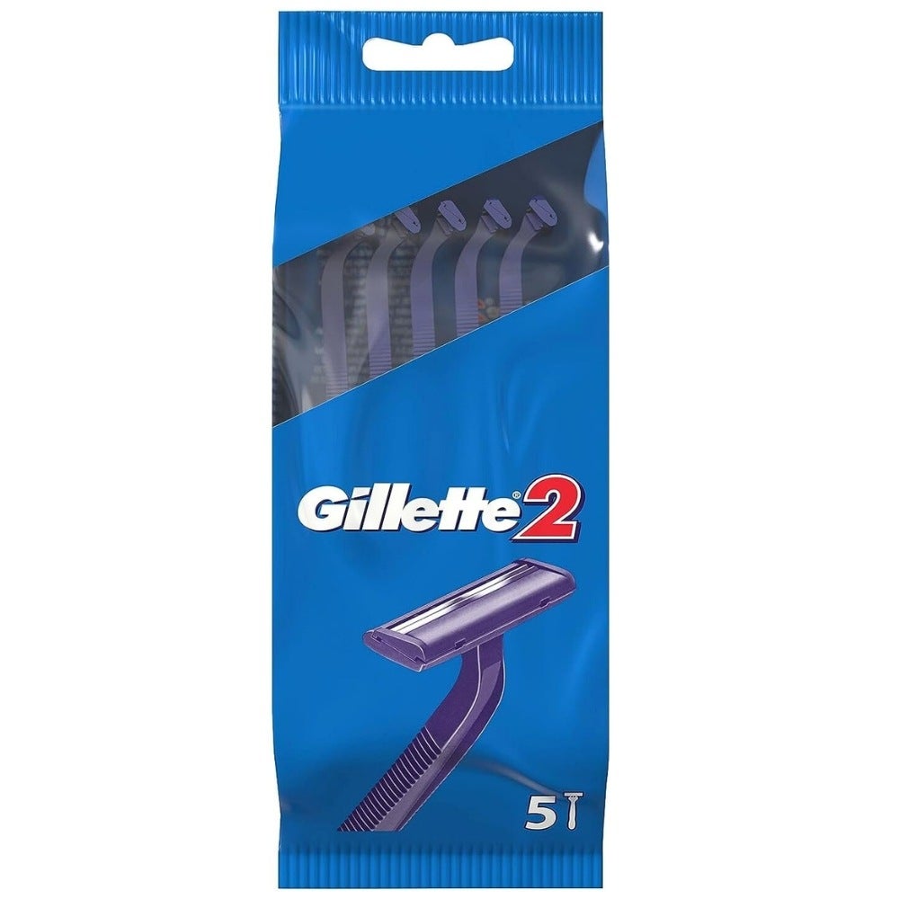 Gillette 2 Men's Disposable Razor Lasting Twin Blade for Comfortable Shave- Pack of 5pcs