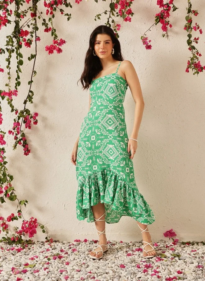 STREET 9 Floral Print Green A-Line Maxi Dress for Women