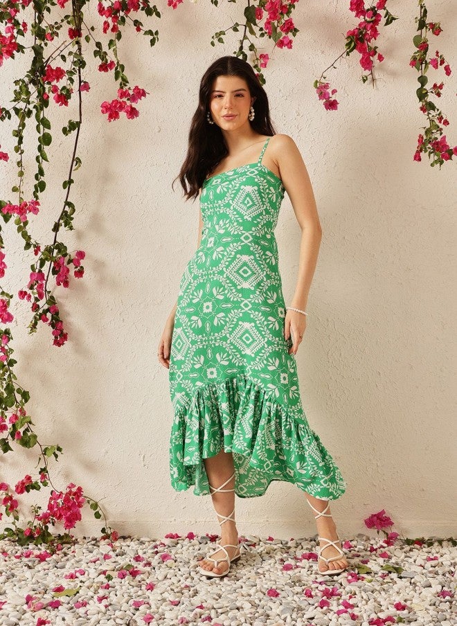 STREET 9 Floral Print Green A-Line Maxi Dress for Women - Image 1