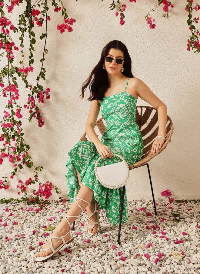 STREET 9 Floral Print Green A-Line Maxi Dress for Women - Image 5