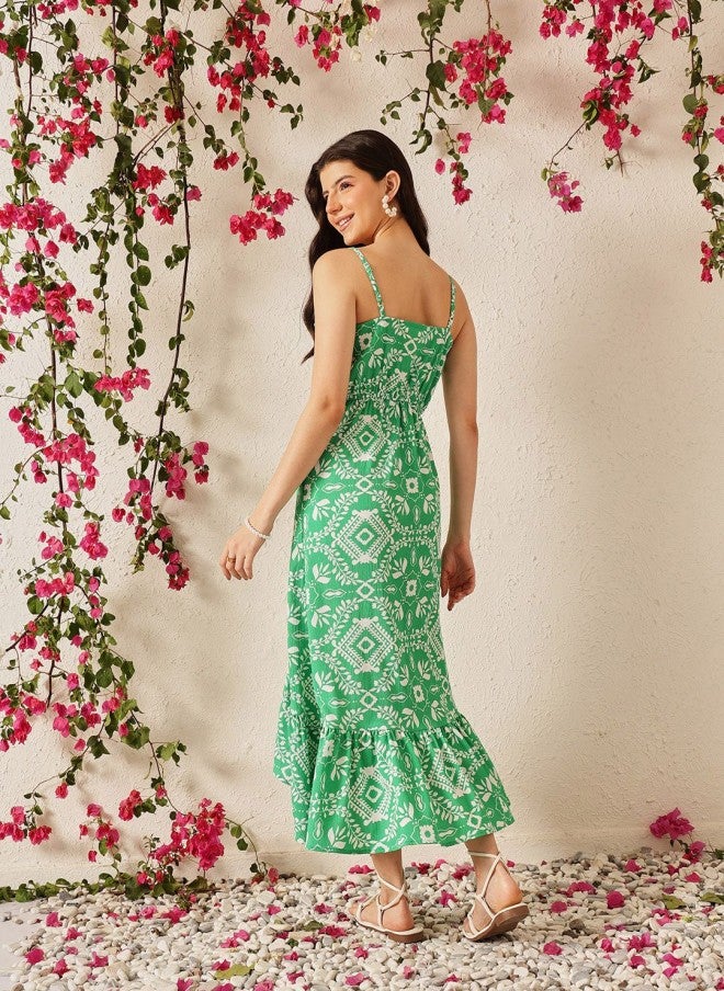 STREET 9 Floral Print Green A-Line Maxi Dress for Women - Image 4