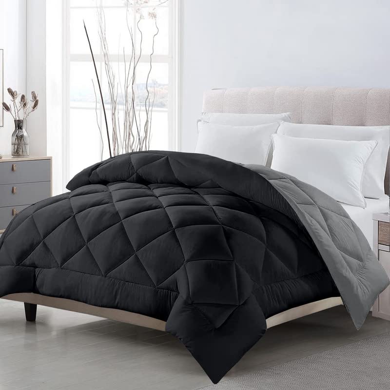 TUNDWAL'S TUNDWALS Microfiber Reversible Solid Extra Comfort Soft ComforterBlanket Double Bed 200 GSM Black Grey 1 Piece - Image 1