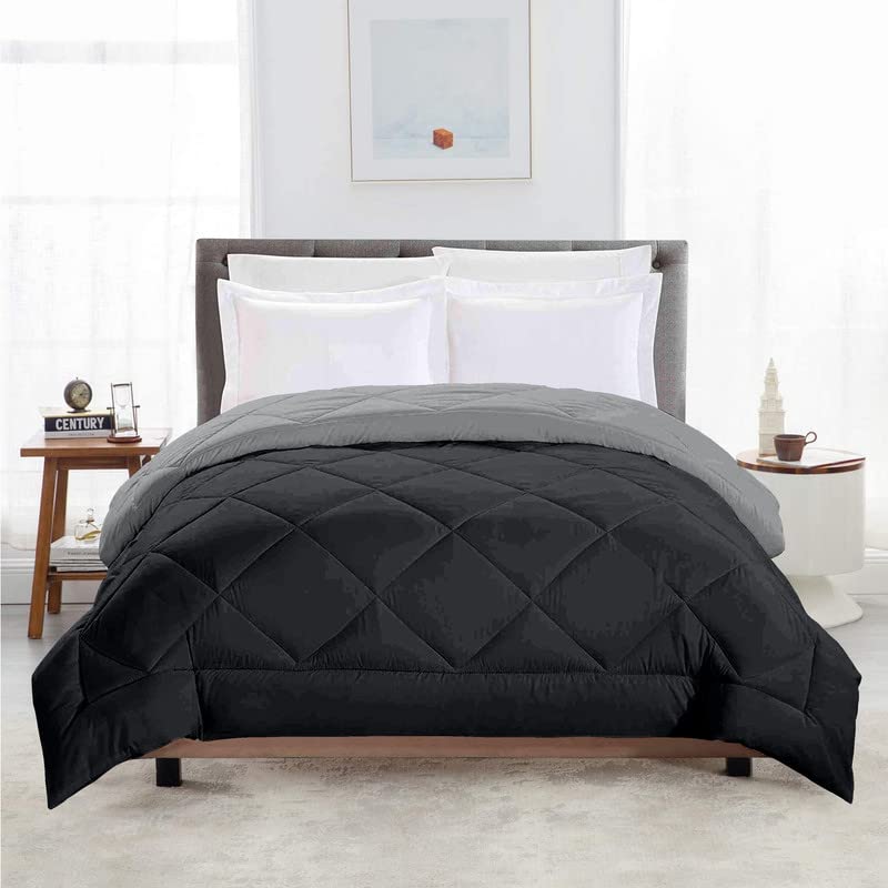 TUNDWAL'S TUNDWALS Microfiber Reversible Solid Extra Comfort Soft ComforterBlanket Double Bed 200 GSM Black Grey 1 Piece - Image 2