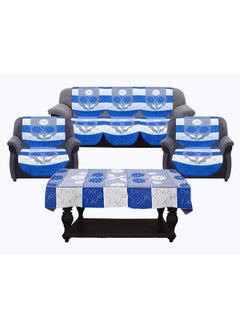 Kuber Industries Kuber Industries Flower Cotton 7 Piece 5 Seater Sofa Cover with Center Table Cover (Blue) - CTKTC22284  - Image 1