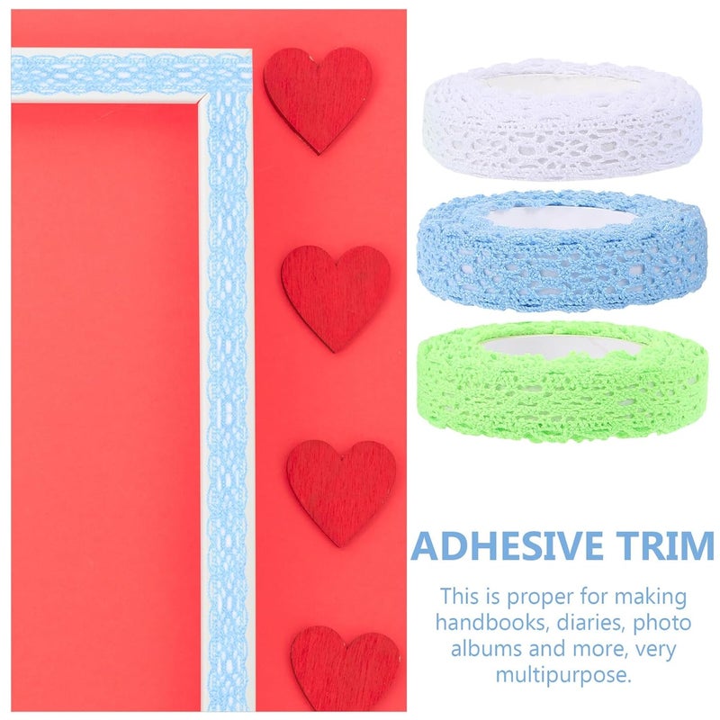 3 Rolls Decorative Lace Tape Set for Scrapbooking, Crafting, and DIY, Includes White, Dark Green, and Blue Lace Pattern Adhesive Tapes for Journaling and Ornament Embellishment - Image 5