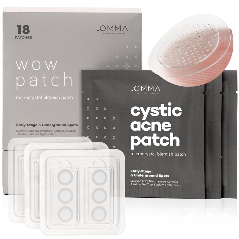 OMMA Korean Microdart Acne Patch | Efficient Cystic Acne Overnight Treatment | Micropoint Pimple Patches for Face for Early-Stage Painful Zits with Salicylic Acid & Tea Tree | 18 (14mm) Zit Stickers - Image 1