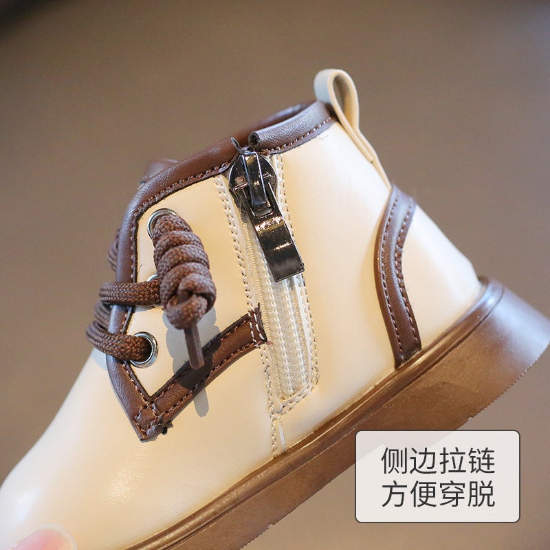 أحذية مب بير الكورية الجلدية للأطفال أحذية بنات أحذية مطابقة الألوان أحذية أولاد شتوية مستقرة - Image 5