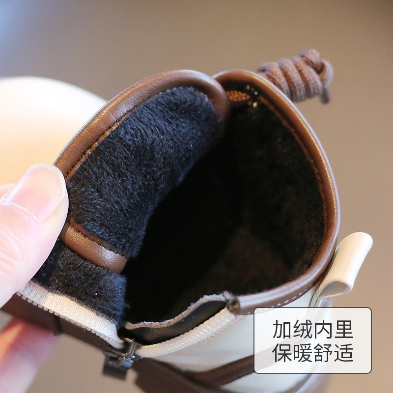أحذية مب بير الكورية الجلدية للأطفال أحذية بنات أحذية مطابقة الألوان أحذية أولاد شتوية مستقرة - Image 4