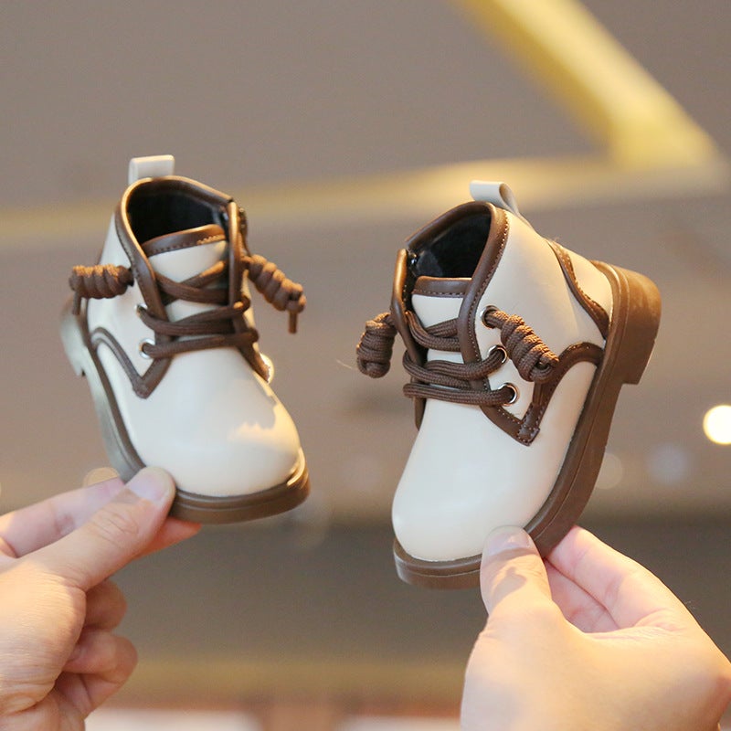 أحذية مب بير الكورية الجلدية للأطفال أحذية بنات أحذية مطابقة الألوان أحذية أولاد شتوية مستقرة - Image 3