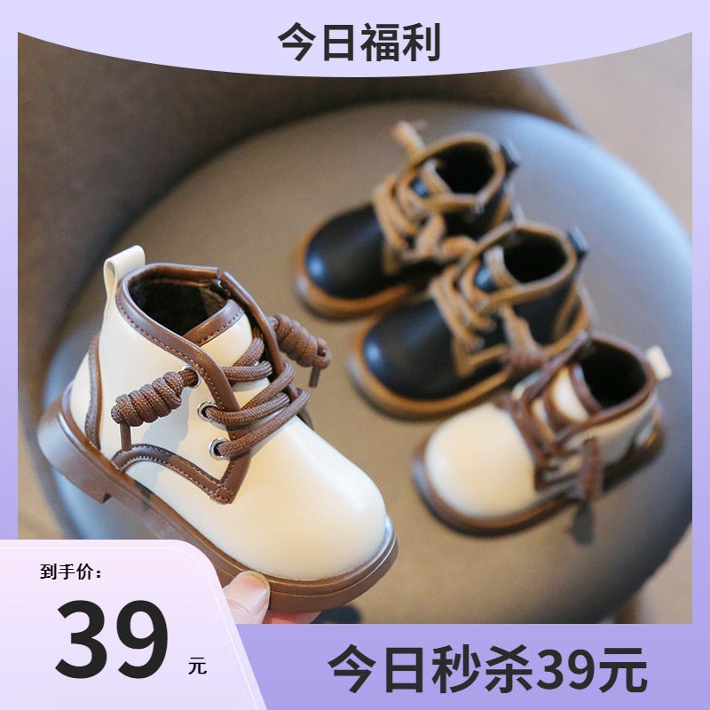 أحذية مب بير الكورية الجلدية للأطفال أحذية بنات أحذية مطابقة الألوان أحذية أولاد شتوية مستقرة - Image 2