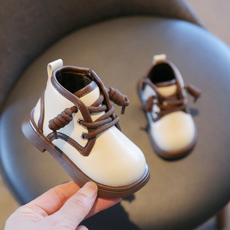 أحذية مب بير الكورية الجلدية للأطفال أحذية بنات أحذية مطابقة الألوان أحذية أولاد شتوية مستقرة - Image 1