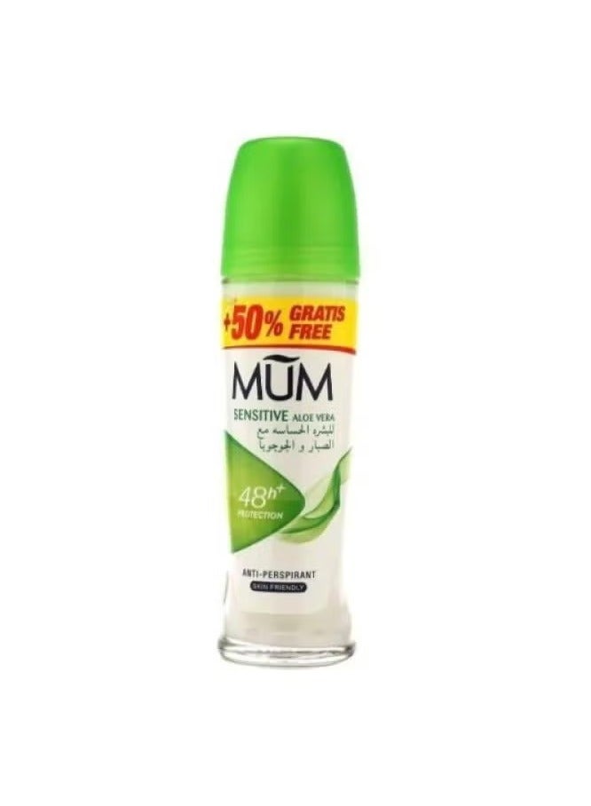 مام Roll-On Deodorant for Sensitive Skin with Aloe Vera and Jojoba, 75 ml