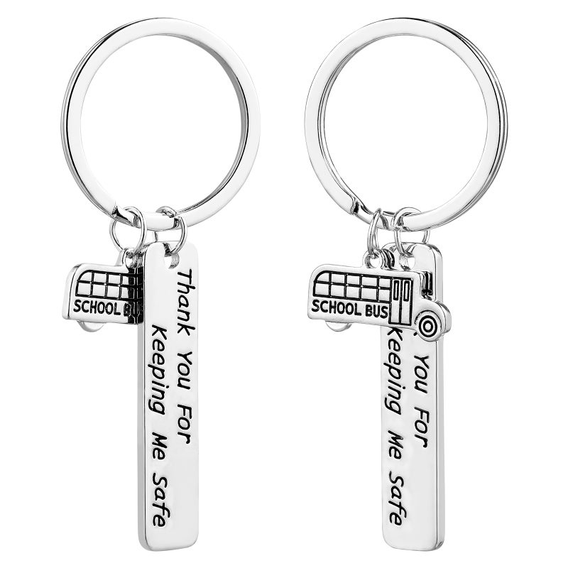 2pcs Safe Driving Keychains Letter Printing Key Holder School Bus Pendant Alloy Key Craft Ornaments - Image 1