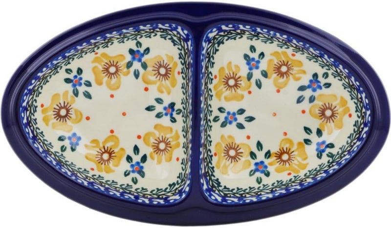 Polmedia Polish Pottery Authentic Polish Pottery Platter 9inch in Sea Fall Yellow Flowers Design Handmade in Bolesawiec Poland by Ceramika Artystyczna  Certificate of Authenticity  - Image 2