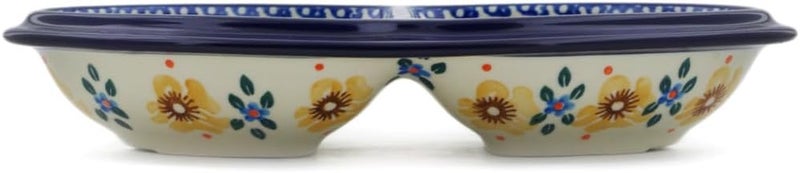 Polmedia Polish Pottery Authentic Polish Pottery Platter 9inch in Sea Fall Yellow Flowers Design Handmade in Bolesawiec Poland by Ceramika Artystyczna  Certificate of Authenticity  - Image 3