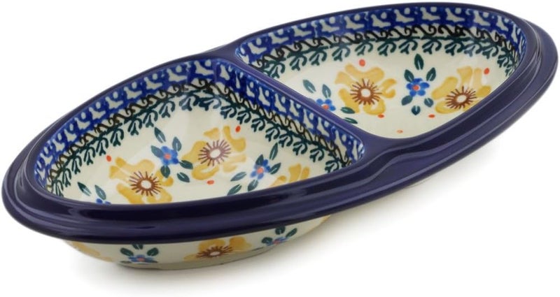 Polmedia Polish Pottery Authentic Polish Pottery Platter 9inch in Sea Fall Yellow Flowers Design Handmade in Bolesawiec Poland by Ceramika Artystyczna  Certificate of Authenticity  - Image 1