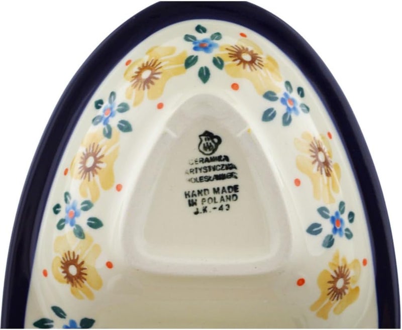 Polmedia Polish Pottery Authentic Polish Pottery Platter 9inch in Sea Fall Yellow Flowers Design Handmade in Bolesawiec Poland by Ceramika Artystyczna  Certificate of Authenticity  - Image 4