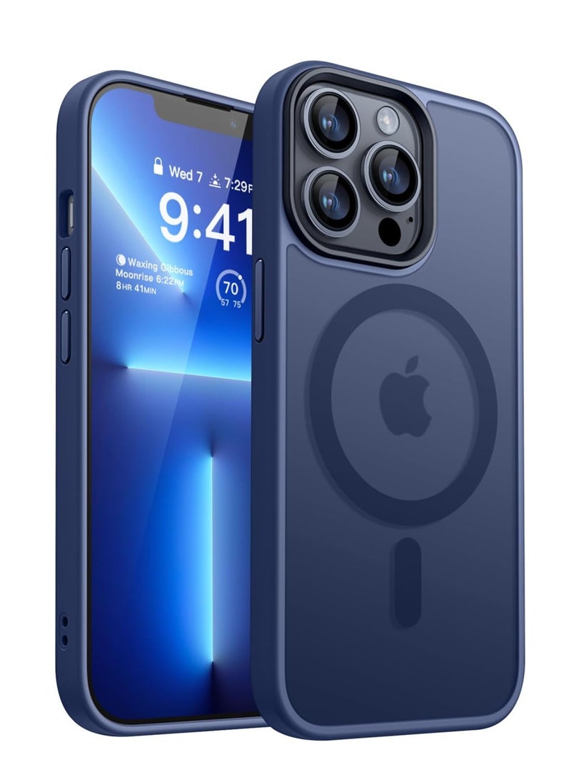 ثسؤشسث غطاء مغناطيسي لجهاز آيفون 13 برو ماكس 6.7 بوصة، متوافق مع MagSafe، غطاء خلفي نحيف شفاف متجمد مقاوم للصدمات أزرق - Image 1