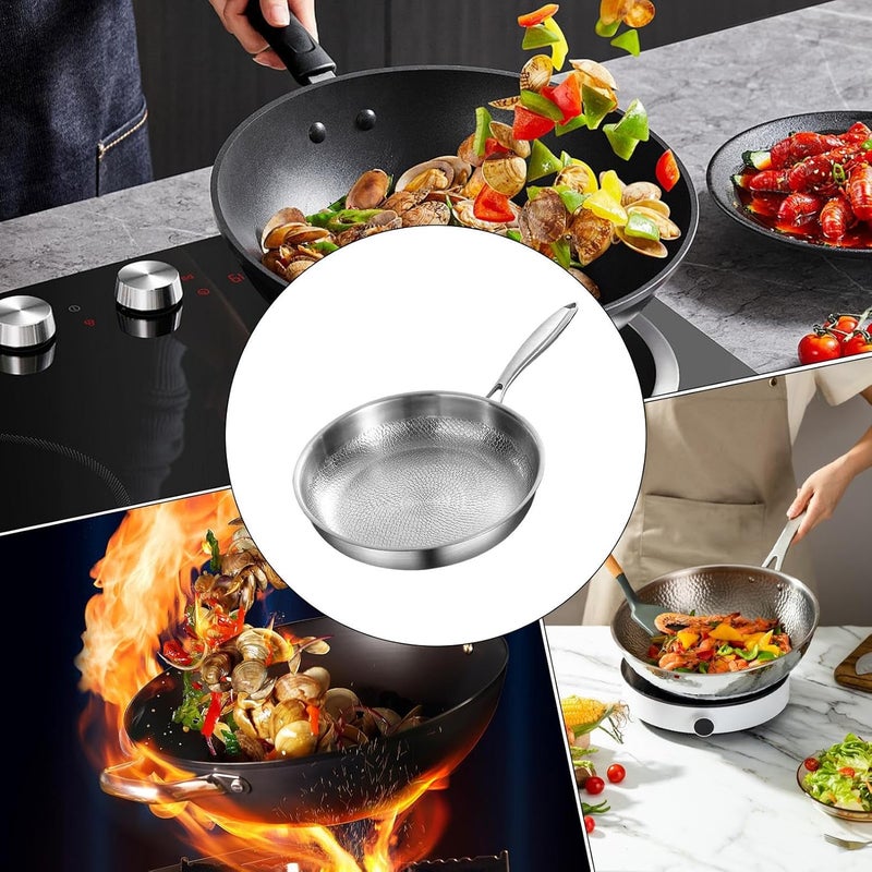 Non Stick Pan - No Coating Hammered Cookware | Stainless Steel Kitchen Pans,for Searing Steak Sauteing Stove Home Cooking Family Meals - Image 4