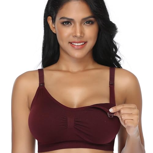 GXXGE 4Pack Nursing Bra for Breastfeeding Maternity Bras Push Up Silk Seamless Pregnancy Bralette Underwear Black Beige Rosered Blue Small - Image 3