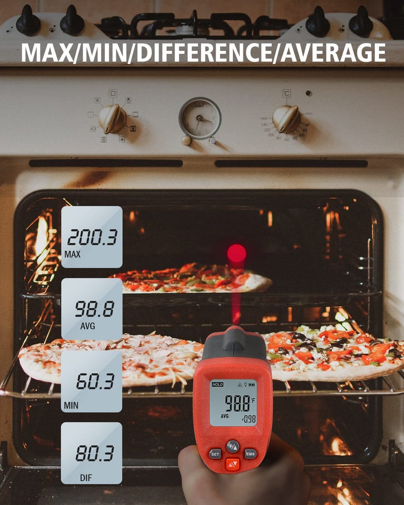 مقياس حرارة بالأشعة تحت الحمراء من Wintact -58°F إلى 788°F (-50°C إلى 420°C) مسدس درجة حرارة سطح ليزر رقمي غير تلامسي، انبعاثية قابلة للتعديل للمطبخ والثلاجة والفريزر وطهي الطعام واللحوم (ليس للبشر) - Image 5