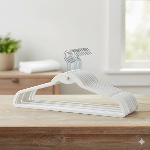 Gluman Stainless Steel Clothes Hanger Space Saving Hanger Wardrobe Storage Organizer Wide Plastic & Anti Rust Hooks |Multipurpose Hanger Organizer (Pack of 10) White - Image 2