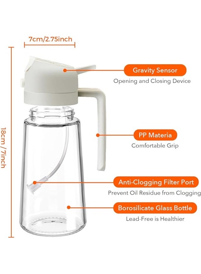 بخاخ زيت للطهي، زجاجة موزع زيت زيتون 2 في 1 للمطبخ، زجاجة زيت زجاجية سعة 17 أونصة/500 مل مع فوهة ممتازة، بخاخ زيت آمن غذائيًا للقلاية الهوائية والسلطة والقلي والشواء (أبيض) - Image 3