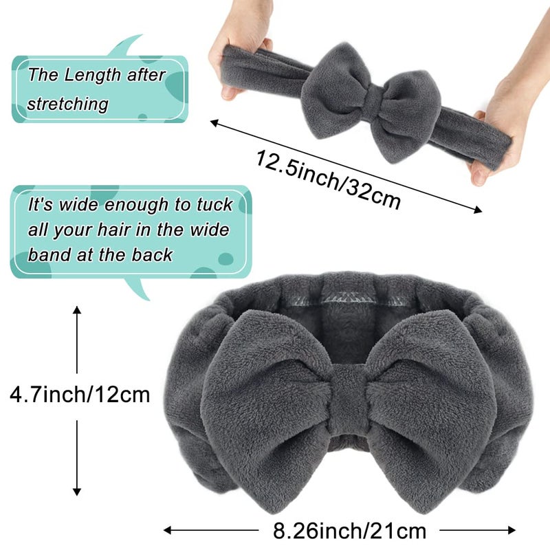 Shintop Makeup Headband Soft Carol Fleece Spa Headband with Cute Bow Elastic Headwear for Washing Face Skincare Facial Mask Showersï¼ˆGreyï¼‰ - Image 2
