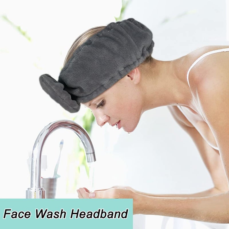 Shintop Makeup Headband Soft Carol Fleece Spa Headband with Cute Bow Elastic Headwear for Washing Face Skincare Facial Mask Showersï¼ˆGreyï¼‰ - Image 5