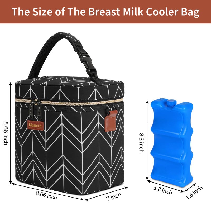 Mancro Breastmilk Cooler Bag, Insulated with Ice Pack, Fits 6 Baby Bottles Up to 9 Oz with On-The-Go Strap, Perfect for Nursing Moms and Daycare, Black Wave - Image 2