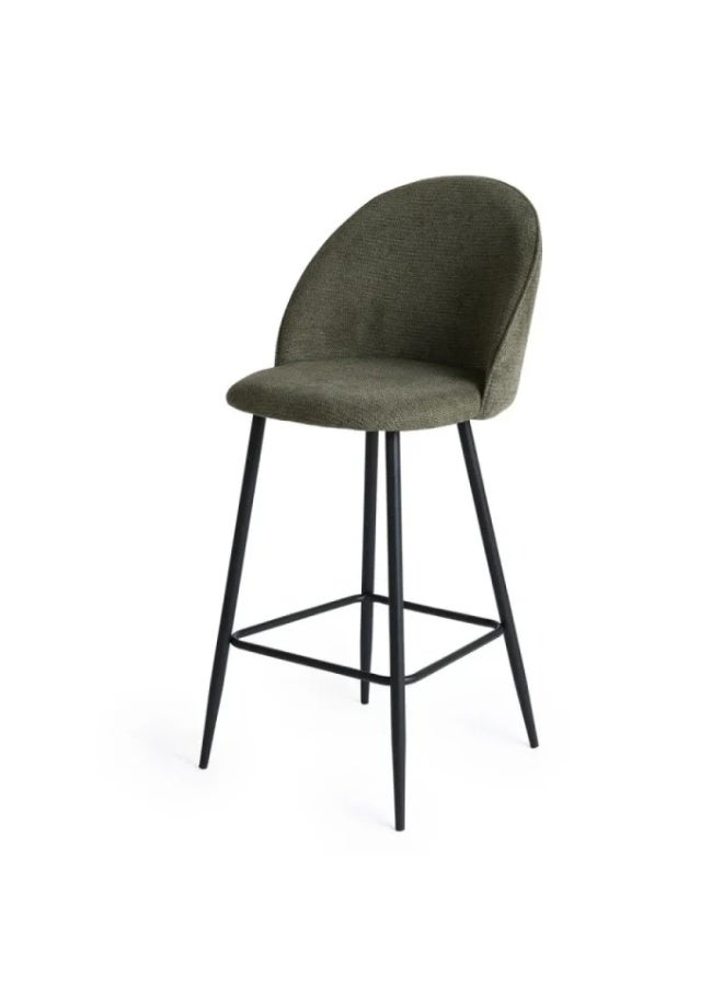 Chenille Set of 2 Designer Olive Green chenille Bar Stools -  black bases. &  fixed height - Contemporary non-swivel stools. for Luxury Homes - Image 5