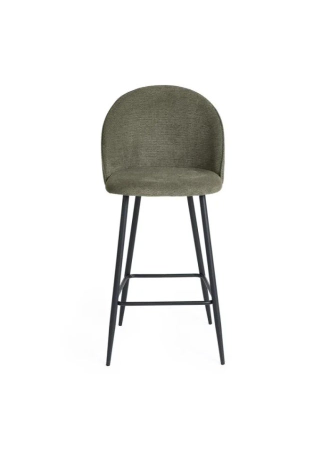 Chenille Set of 2 Designer Olive Green chenille Bar Stools -  black bases. &  fixed height - Contemporary non-swivel stools. for Luxury Homes - Image 4