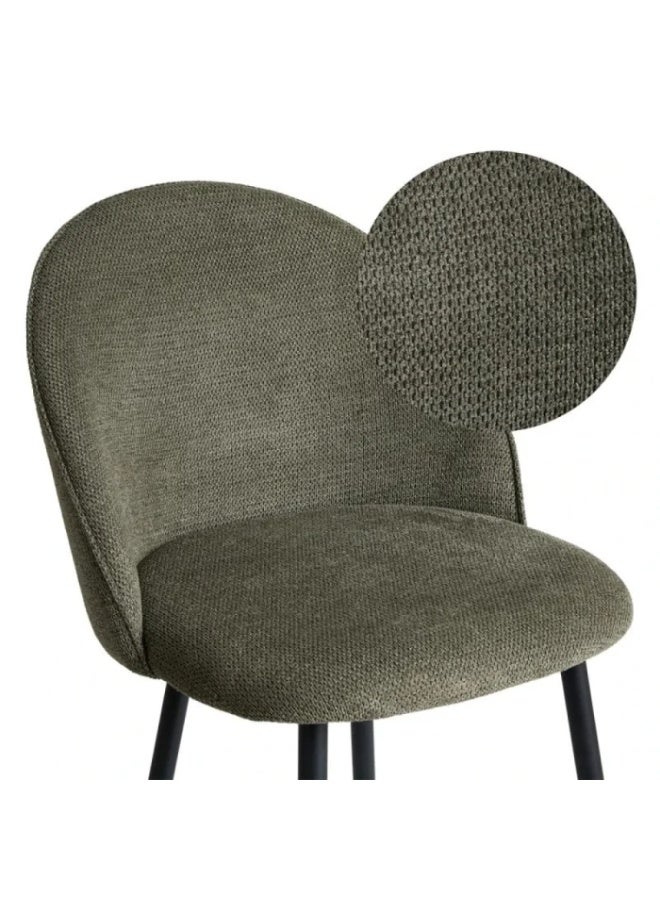 Chenille Set of 2 Designer Olive Green chenille Bar Stools -  black bases. &  fixed height - Contemporary non-swivel stools. for Luxury Homes - Image 3