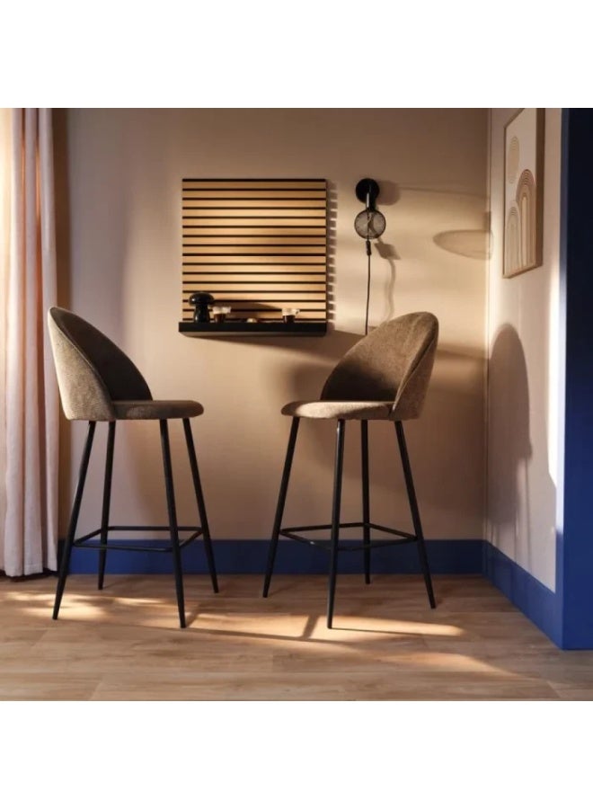 Chenille Set of 2 Designer Olive Green chenille Bar Stools -  black bases. &  fixed height - Contemporary non-swivel stools. for Luxury Homes - Image 2