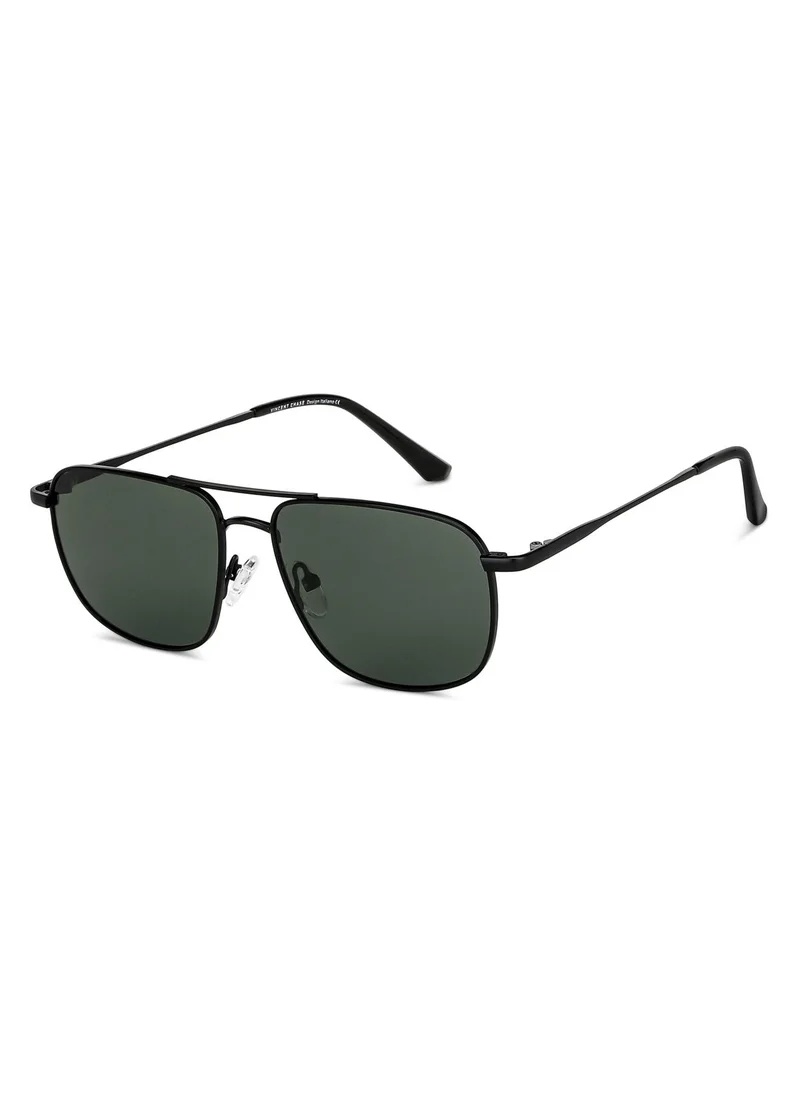 فينسينت تشيس Vincent Chase By Lenskart | Black Green Full Rim Square Branded Latest and Stylish Sunglasses | Polarized and 100% UV Protected | Men & Women | Small | VC S13115